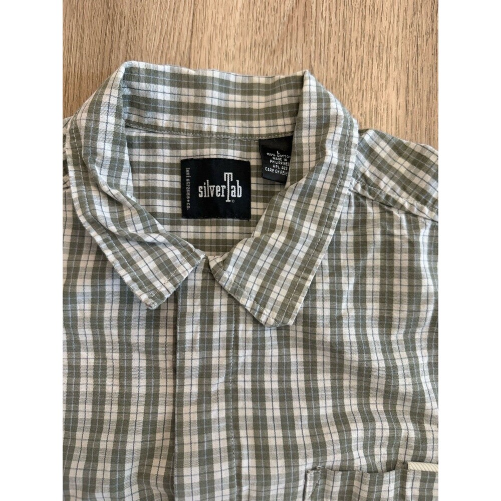 Vintage Y2K Levi Silvertab Mens Large Short Sleeve Button Down Shirt Green